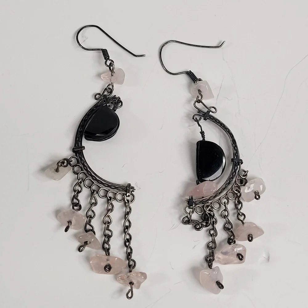 925 Sterling Earrings Lot Of 3 Pairs Quartz Moon Crystal‎ Triangle Hoop Jewelry